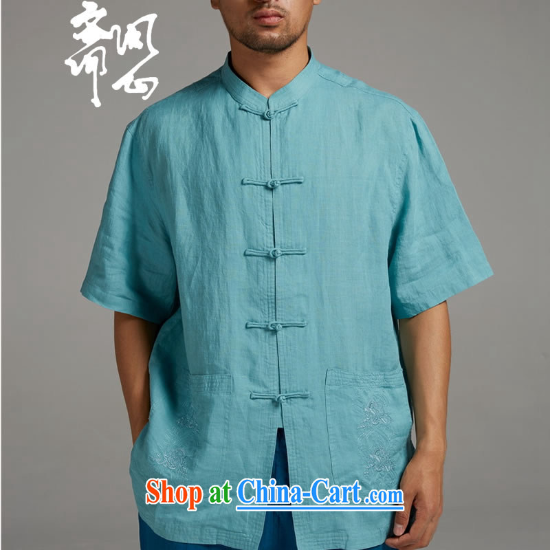 q heart Id al-Fitr (the health of spring loaded new China wind-Tie Style Tang is short-sleeve 1345 blue XXXL, ask heart ID al-Fitr, shopping on the Internet