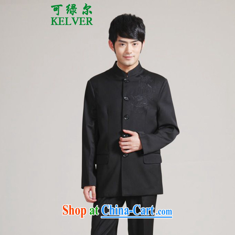 To Green's 2015 fall and winter fashion new and old father with a collar, embroidery Tang fitted smock Jacket - 1 black 3 XL