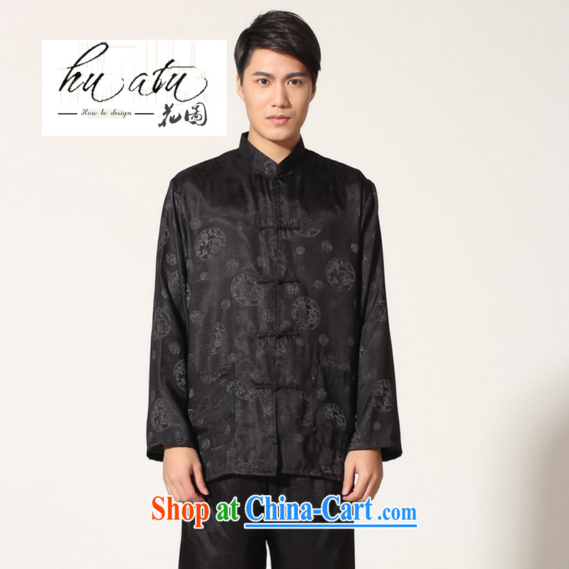 Take the fall with male Chinese, for Chinese men Tai Chi uniforms kung fu long-sleeved cardigan Kit - A black XXL