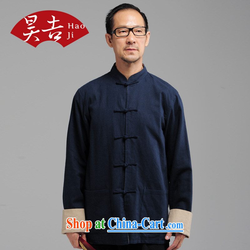 Hao, two-sided through autumn the old napped in older men's cotton the long-sleeved Tang replace older persons detained the jacket T-shirt blue 2 XL