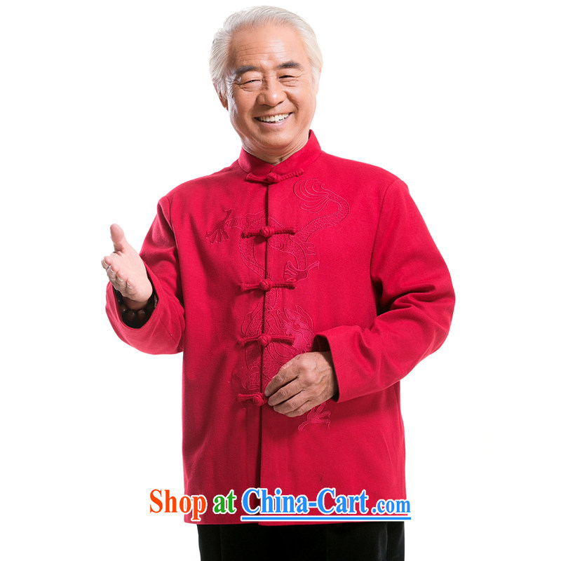 717 F Han-ethnic Chinese wind up for long-sleeved Chinese dragon men's spring Chinese high quality jacket, older Chinese men, for the charge-back long-sleeved jacket red XXXL_190