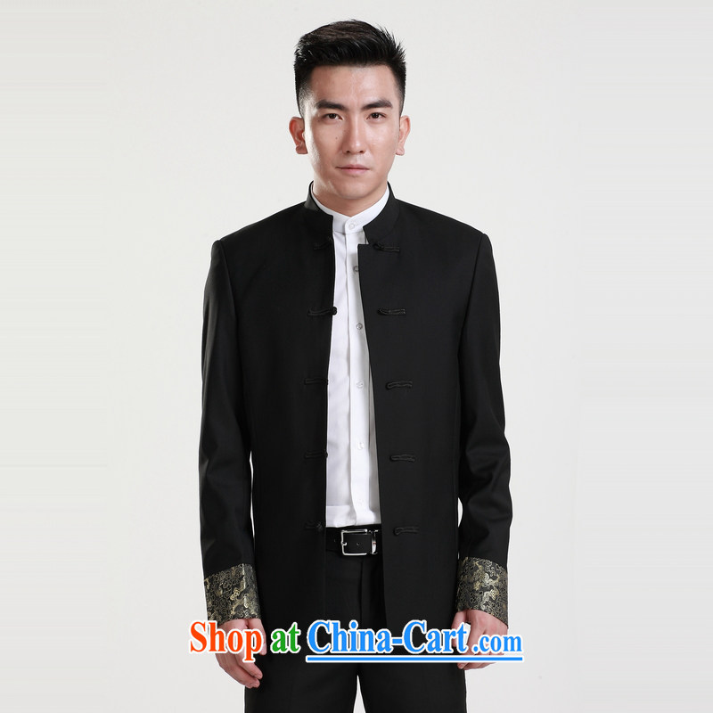 New China wind smock men cultivating graphics thin Chinese, for Chinese men's jacket Chinese business and leisure men's groom's wedding dress black XXXL