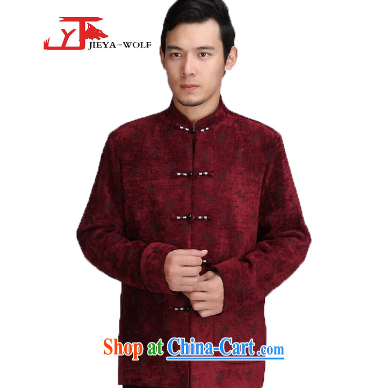 JIEYA - WOLF 2014 new Chinese men's long-sleeved men Tang jackets jacket men Tang with autumn and winter thin cotton red 165_S