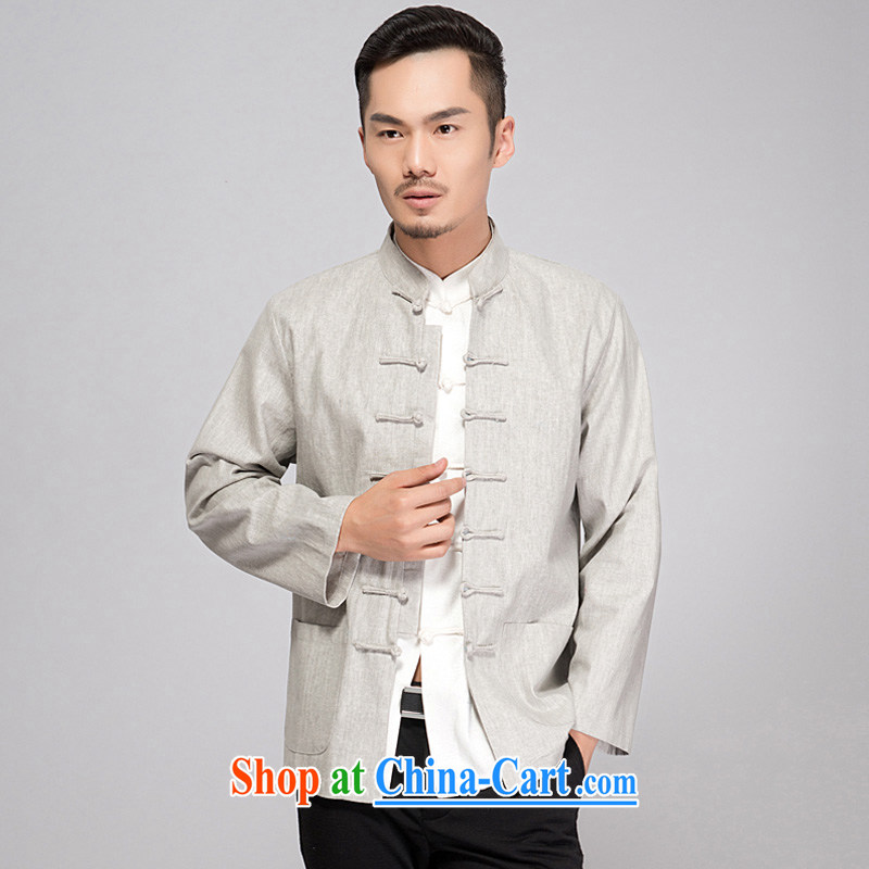 This figure skating pavilion, older men's cotton Spring and Autumn and the Tang with long-sleeved spring men's cotton the Tang with long-sleeved T-shirt and old folk weave cotton Ma T-shirt - old napped long-sleeved light gray 4 XL, Yu-na this Pavilion, s