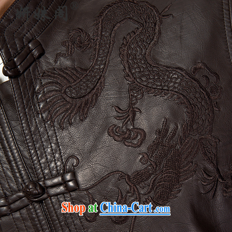 Her cabinet this new middle-aged and older men's autumn and winter clothes washable leather embroidered dragon T-shirt warm Windproof Jacket long, XL Dad T-shirt relaxed and comfortable black cotton 4 XL, Charlene this Pavilion, shopping on the Internet