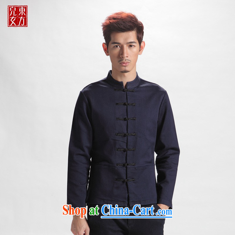 Sons and Daughters oriental style Chinese wind men's long-sleeved Chinese autumn improved Han-men and Chinese youth national costumes denim blue 190/110, XXXXL), Oriental children, shopping on the Internet