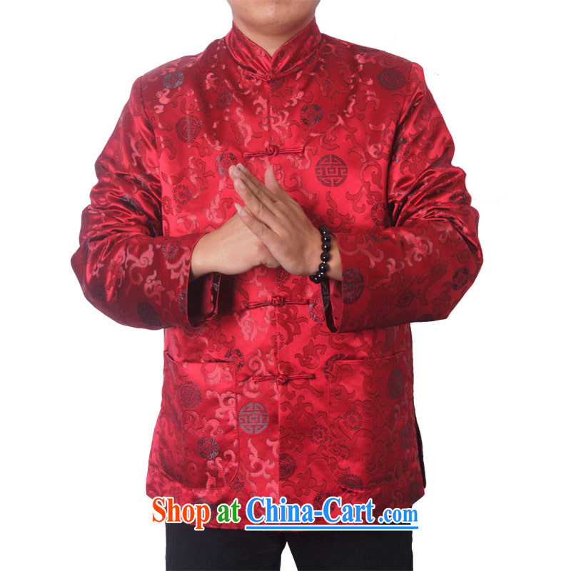 Spring and Autumn and new Tang replacing older women and men in taxi for couples with a leading Chinese Birthday Golden Chinese T-shirt long-sleeved jacket 1365 dark red men 185