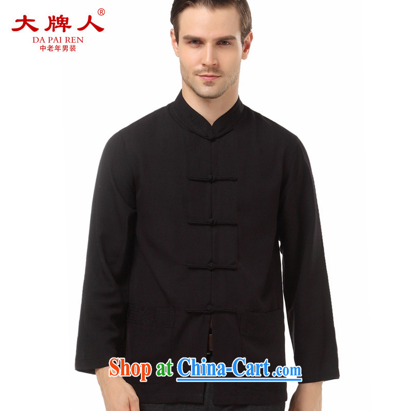 The licensing of spring and summer, China wind Chinese shirt-buckle Yi ethnic wind men's leisure on T-shirt Tai Chi T-shirt jogging Pack E-Mail black XXXL