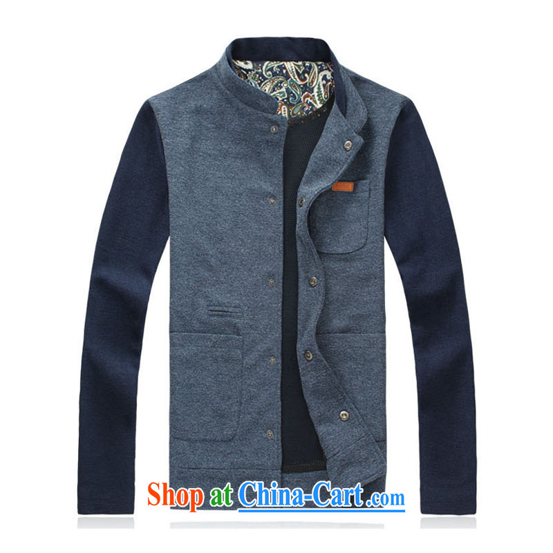 Core i 2015 spring men's sweater men's Korean leisure cardigan, for larger jacket men and thin baseball jacket male and 01 JK blue spell hidden cyan 5 XL