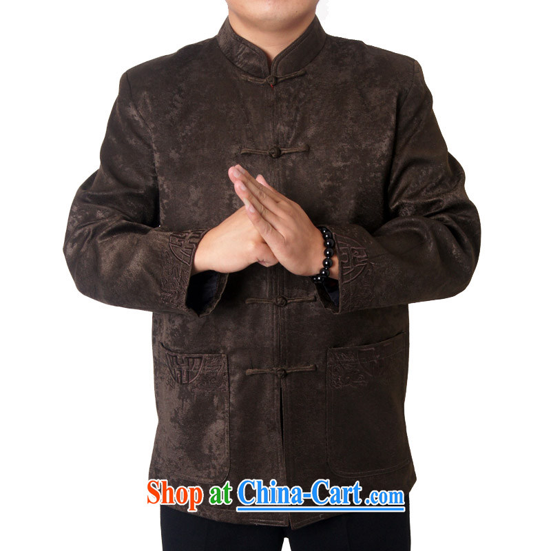 Ying Shi, autumn and winter, new Chinese cotton clothing in upscale older men and Chinese loose thick long-sleeved Tang jackets men's 1451, brown 190