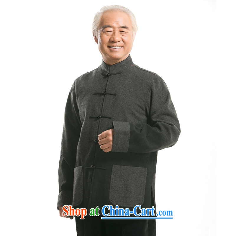 F 0735 men's long-sleeved Chinese men and elderly people in blended wool men's fall_winter clothes Chinese, for casual hair? Tang jackets dark gray XXXL_190
