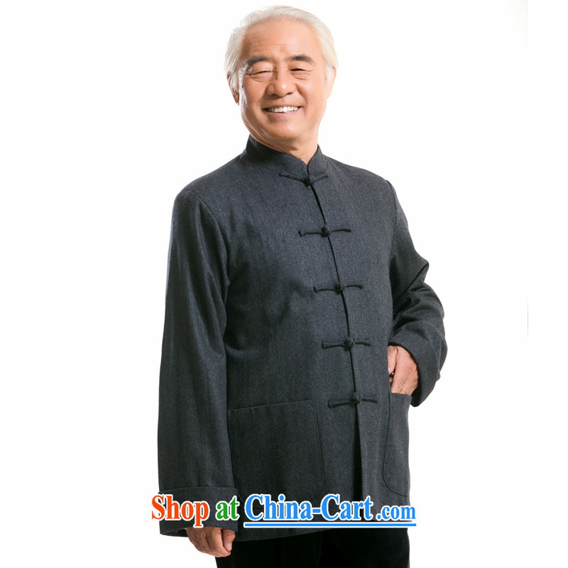 F 0769 men's long-sleeved Chinese men and men's wool Chinese autumn and winter manually load the detained men and Chinese Han-dark gray XXXL_190