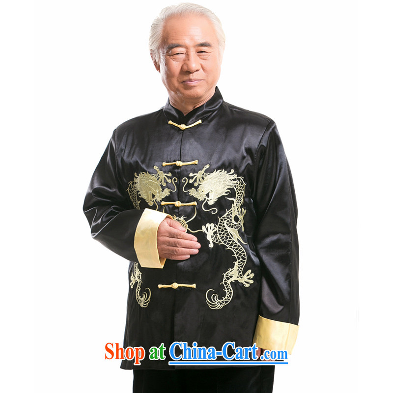 F Dragon New Men's fall_winter men and Chinese, for Chinese Ethnic Wind in older double-dragon embroidery Dragon male uniforms black XXXL_190