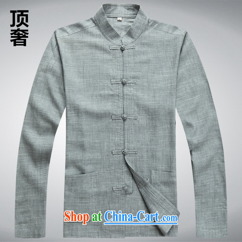 Top Luxury tang on men and long-sleeved T-shirt thin, linen collar long-sleeved jacket men Tang with long-sleeved National wind in older Chinese men's T-shirt gray T-shirt XXXL/185, with the top luxury, shopping on the Internet