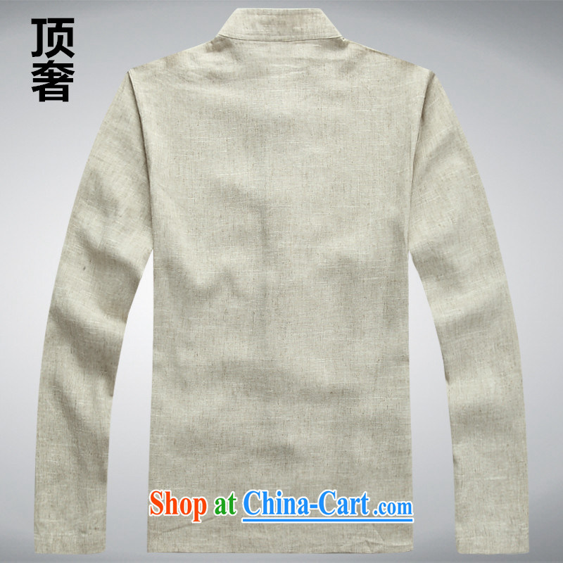 Top Luxury tang on men and long-sleeved T-shirt thin, linen collar long-sleeved jacket men Tang with long-sleeved National wind in older Chinese men's T-shirt gray T-shirt XXXL/185, with the top luxury, shopping on the Internet