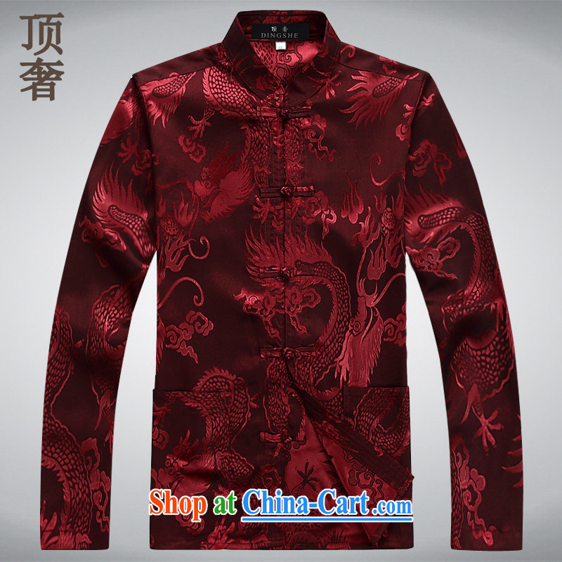 Top Luxury Tang with long-sleeved men and 2014 new men's jackets jacket National wind-buckle older Chinese T-shirt Dad jacket men Tang black long sleeved M/165 and the top luxury, shopping on the Internet