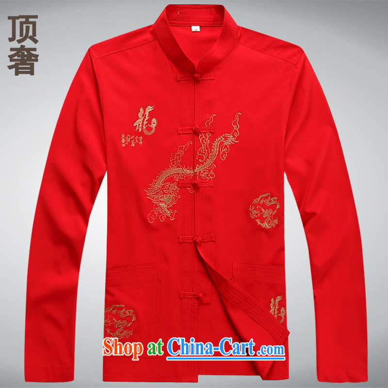 Top luxury Chinese men's long-sleeved thin men's jackets 2014 new hands-free ironing shirt white long-sleeved Tang replace the collar men Tang red, M_165