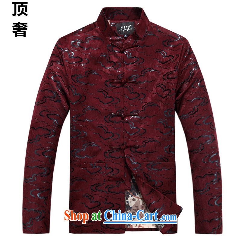 Top Luxury 2014 winter New Men Chinese men's T-shirt Chinese wind-buckle classic men's jackets red Xiangyun patterns, Xiangyun patterns deep red quilted XXXXL_190