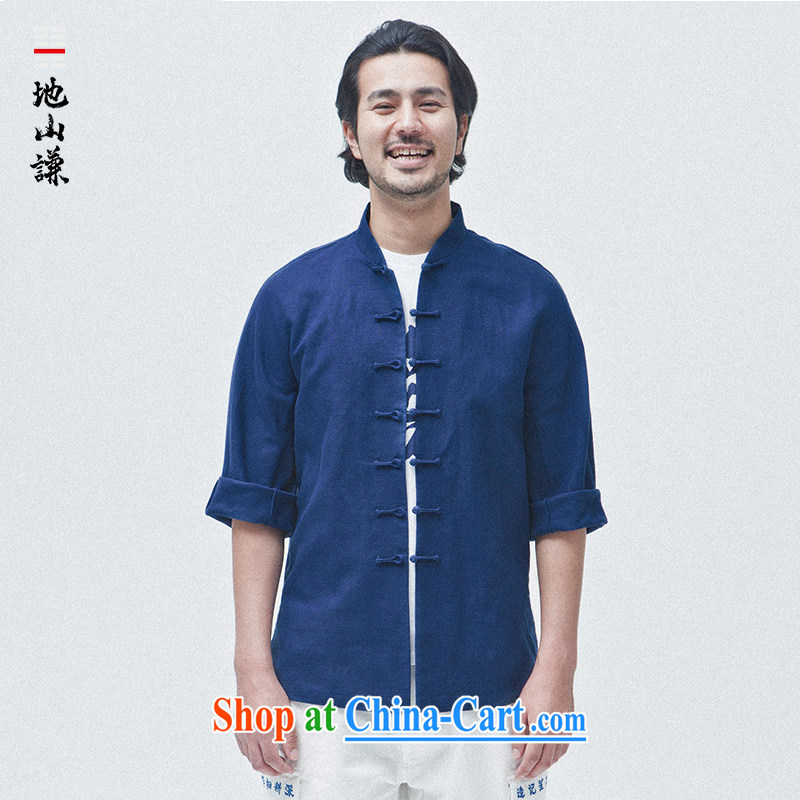 To him, Chinese wind cotton the round-collar Zen Yi Chinese beauty Chinese 7 cuff cuff in thin summer men's cardigan blue - round-collar _L_