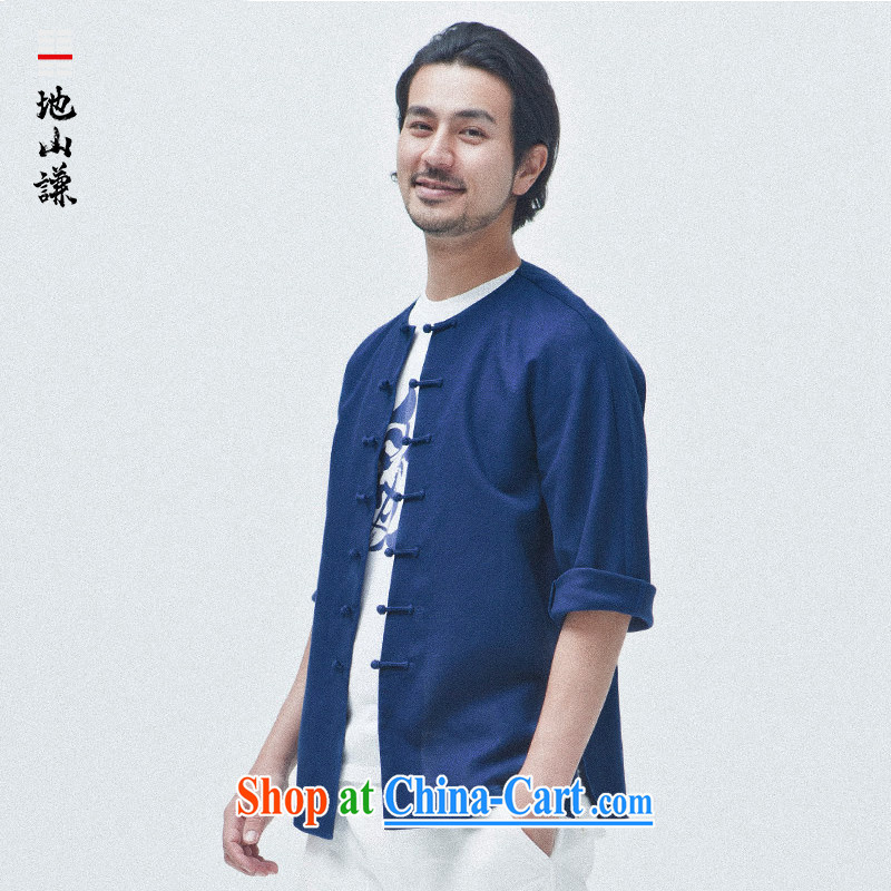 To him, Chinese wind cotton the round-collar Zen Yi Chinese beauty Chinese 7 cuff cuff in thin summer men's cardigan blue - round-collar (L), mountain-him, and, on-line shopping