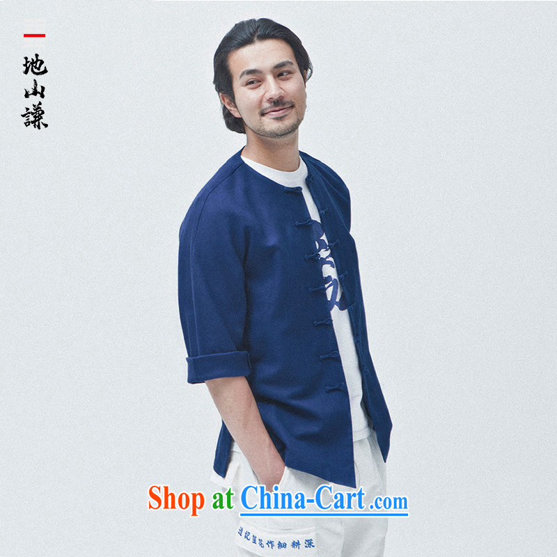 To him, Chinese wind cotton the round-collar Zen Yi Chinese beauty Chinese 7 cuff cuff in thin summer men's cardigan blue - round-collar (L), mountain-him, and, on-line shopping
