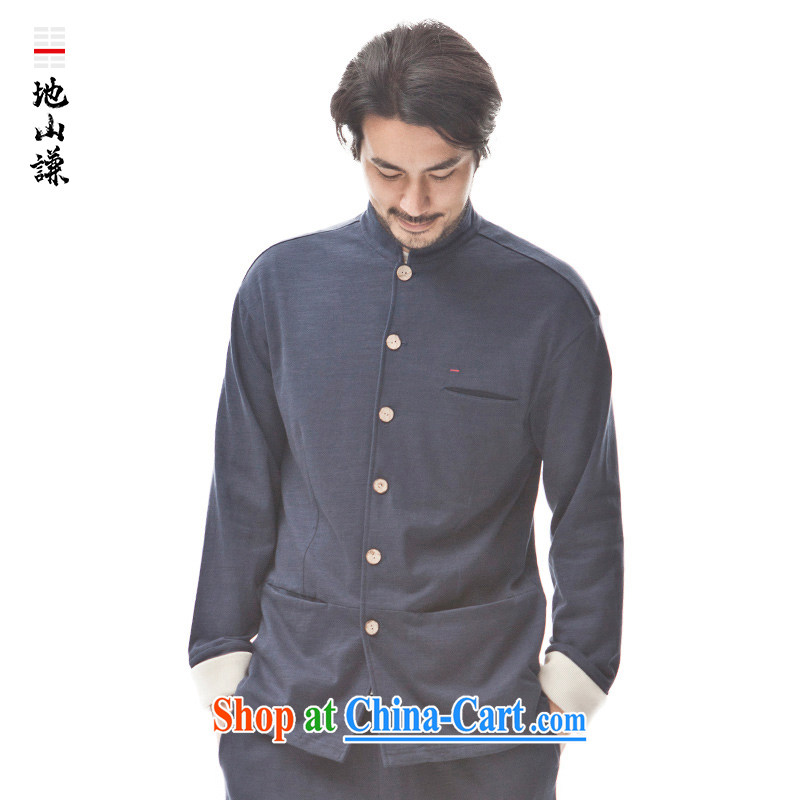 To him, Chinese wind coin, Neck Jacket men's fashion T-shirt retro cultivating Chinese cardigan Zen autumn and winter blue XL, mountain-him, and, on-line shopping
