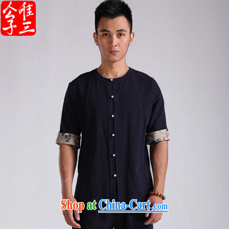 Only 3 Chinese wind Bodhichitta and cotton summer the linen short-sleeve Chinese shirt men's leisure cynosure Chinese shirt spring and summer display of Cheong Wa Dae _XXL_