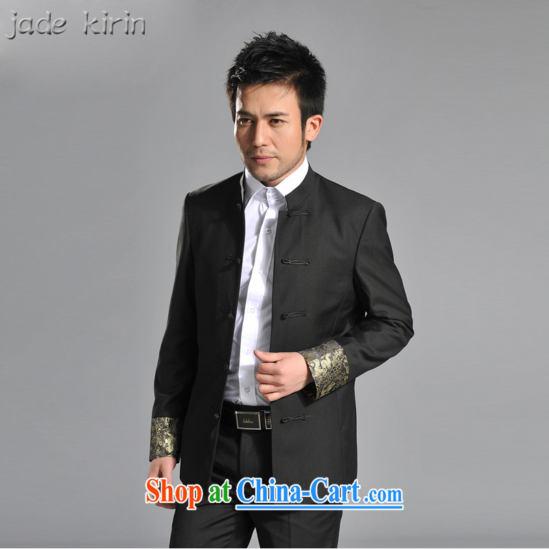 Chinese package men cultivating Chinese, for long term Chinese suit Male ethnic wind clothing anti-wrinkle black Chinese package LW 9001 - T Black Dragon tattoo 175/XL/pants 32, jade kirin, shopping on the Internet