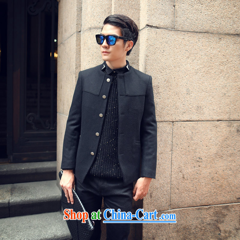 happy times 2014 autumn and winter, the men's men's Korean leisure jacket, collar wool? The Beauty black smock XXL