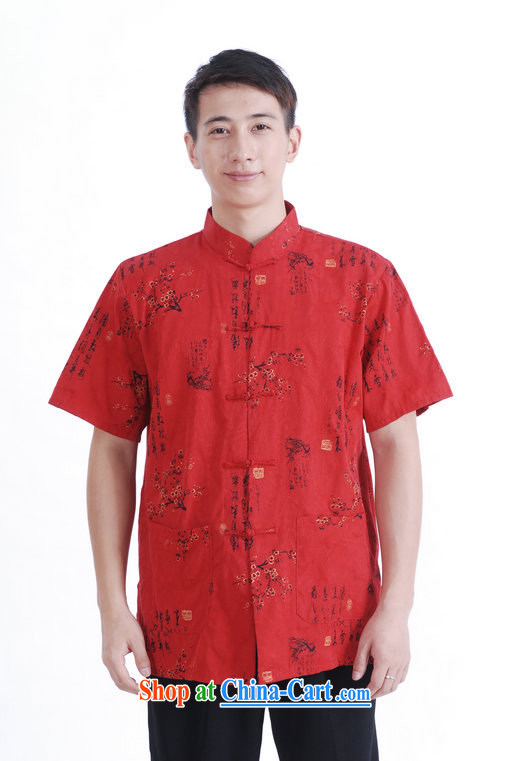 Middle-aged and older Chinese men and a short-sleeved T-shirt 2014 summer new festive Red China wind father shirt red 185_104 _3_ XL