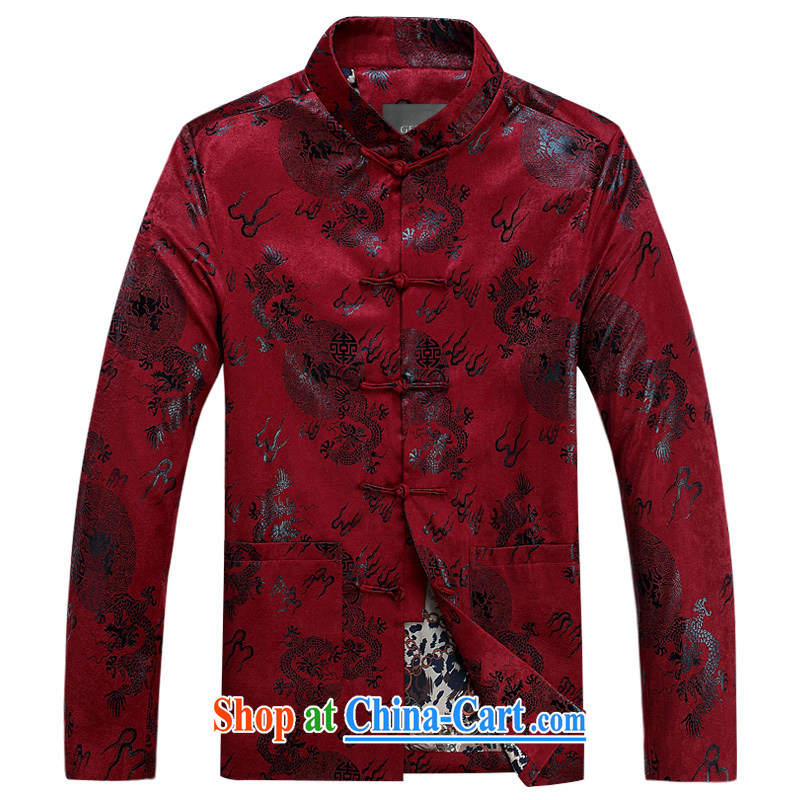 The older clothing men's spring loaded long-sleeved jacket style, collared T-shirt Dragon Chinese national Red winter, XXXL_190