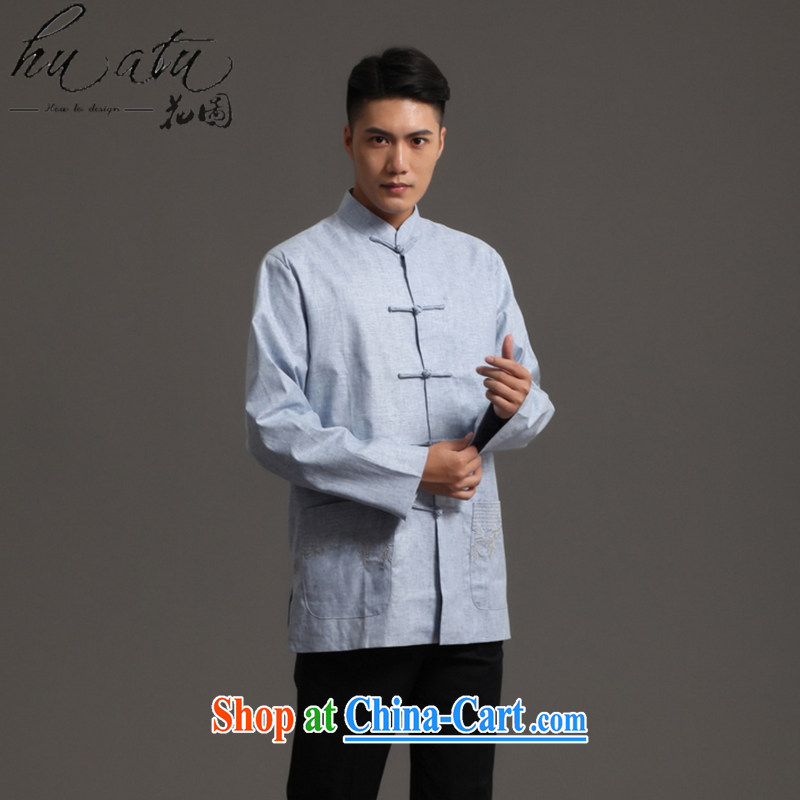 Spend the autumn and the New Man Tang replace Generalissimo, for the hard-pressed cotton Ma National wind, served the Chinese Kung Fu Show - 1 light blue 3 XL