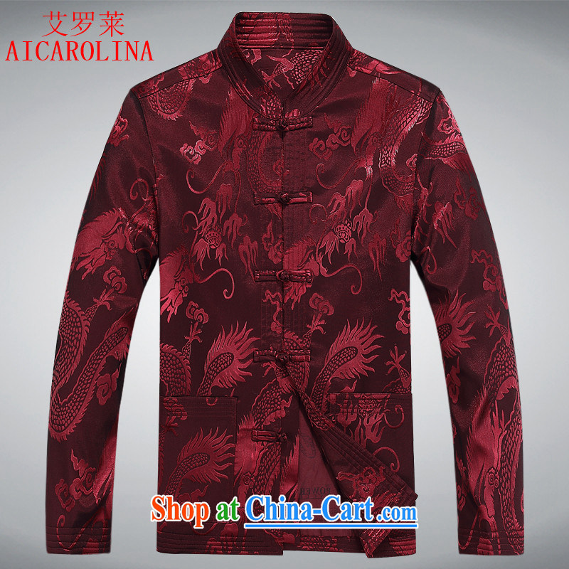 The Spring and Autumn Period, the old men Tang with long-sleeved jacket birthday grandfather Tang with male jacket China wind Chinese jacket dark red M