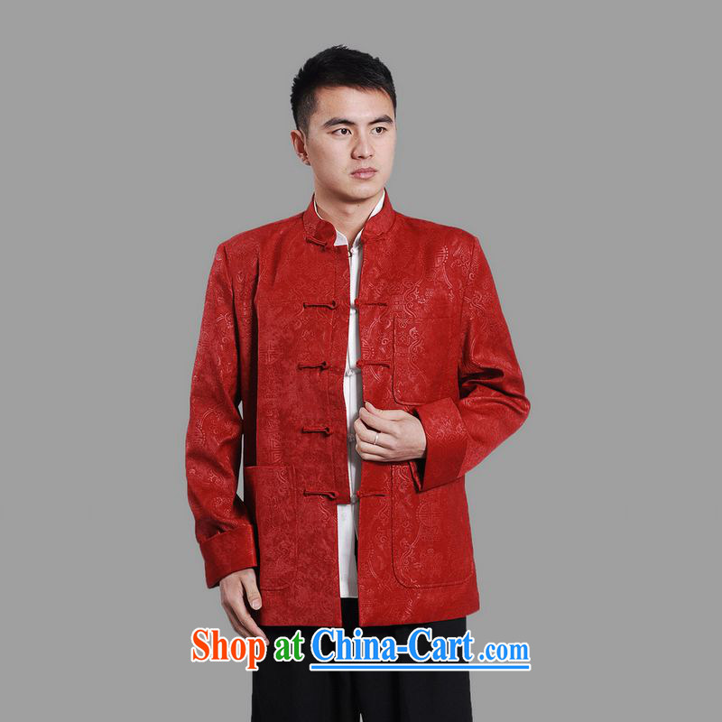 An Jing Chinese men's long-sleeved dress men Tang jackets, for embroidery Chinese dragon red XXL
