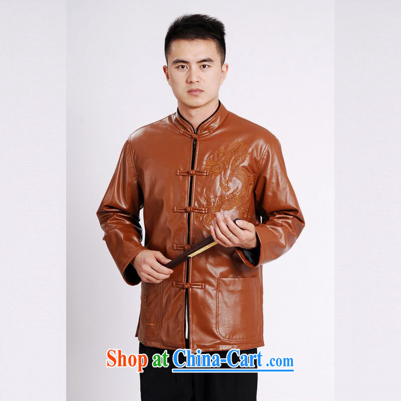 An Jing tang on men's long-sleeved jacket Tang fitted T-shirt men's leather jacket water marten hairs Tang with leather jacket and lint-free cloth yellow XXXL, an Jing, and shopping on the Internet