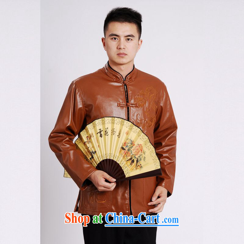 An Jing tang on men's long-sleeved jacket Tang fitted T-shirt men's leather jacket water marten hairs Tang with leather jacket and lint-free cloth yellow XXXL, an Jing, and shopping on the Internet