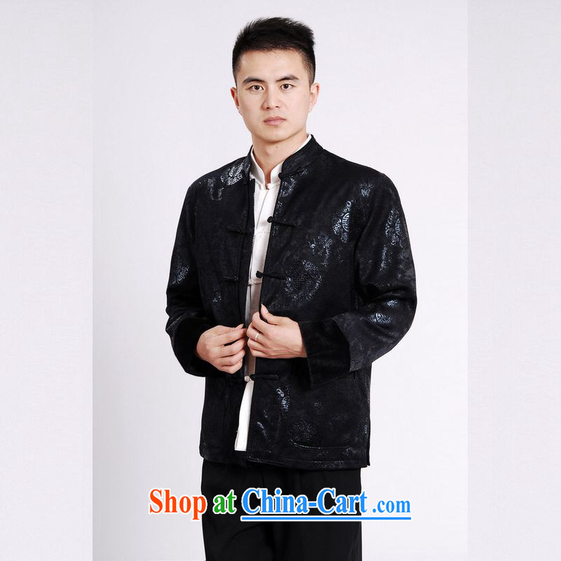 An Jing tang on men's long-sleeved jacket Tang fitted T-shirt men's jacket water marten hairs tang on the cotton thick dark blue XXXL, an Jing, shopping on the Internet