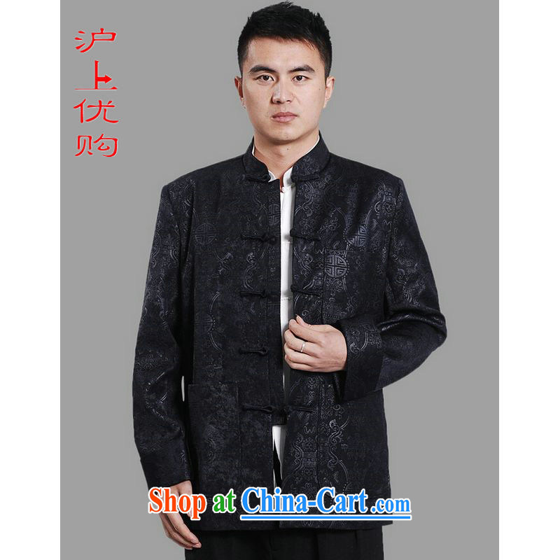 Shanghai, optimize purchase Chinese men's long-sleeved dress men Tang jackets, for embroidery Chinese dragon dark blue XXXL