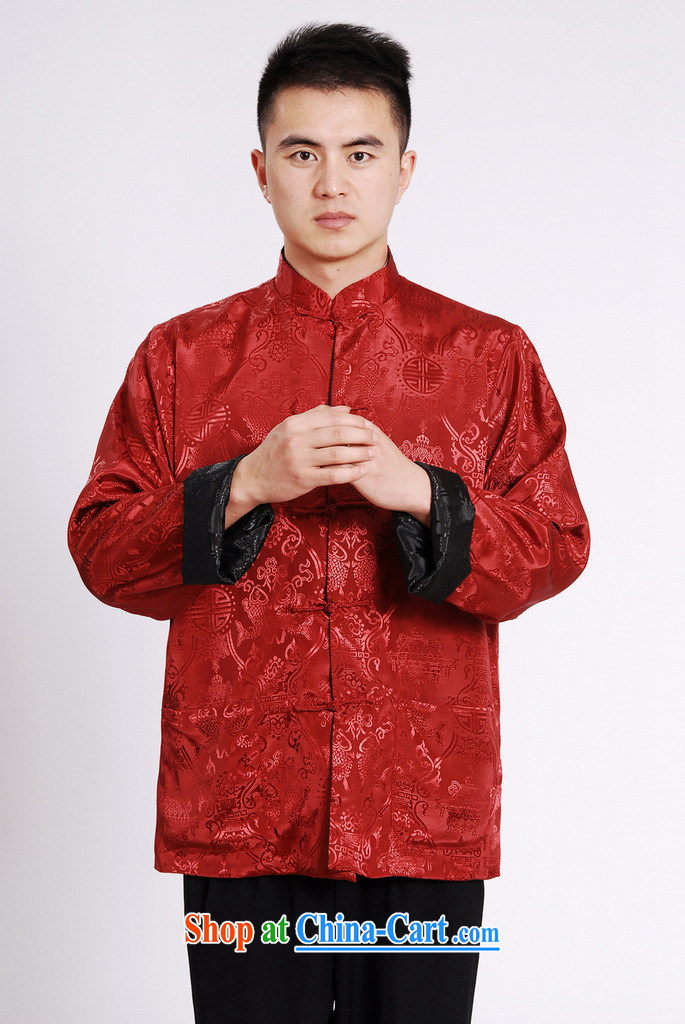 And Jing Ge Chinese men's long-sleeved dress men Tang jackets, for double-sided through damask Tang Black + red L pictures, price, brand platters! Elections are good character, the national distribution, so why buy now enjoy more preferential! Health