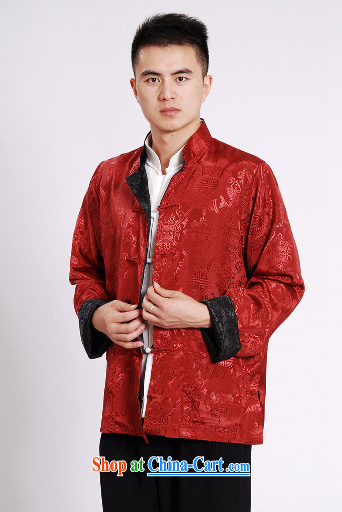 And Jing Ge Chinese men's long-sleeved dress men Tang jackets, for double-sided through damask Tang Black + red L pictures, price, brand platters! Elections are good character, the national distribution, so why buy now enjoy more preferential! Health