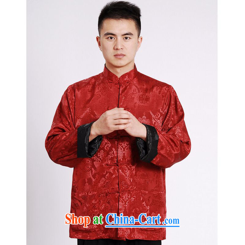 And Jing Ge tang on men's long-sleeved dress men Tang jackets, for double-sided through damask Tang Black + red L, Miss Au King pavilion, shopping on the Internet