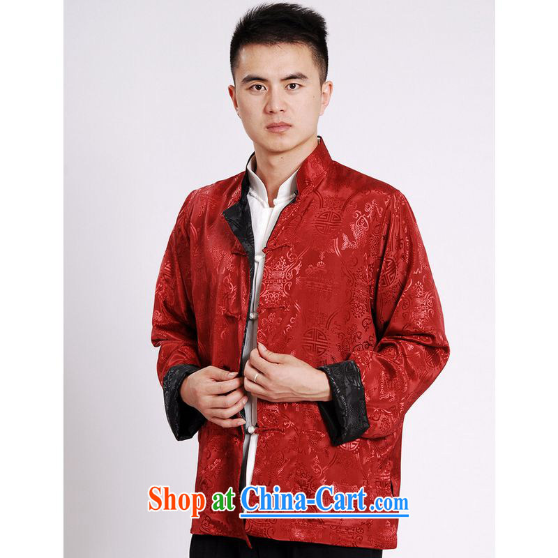 And Jing Ge tang on men's long-sleeved dress men Tang jackets, for double-sided through damask Tang Black + red L, Miss Au King pavilion, shopping on the Internet