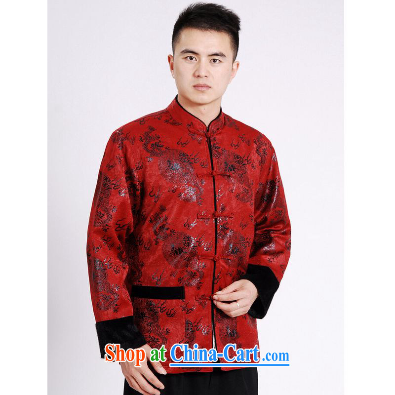 And Jing Ge men's jacket water marten hairs tang on the lint-free cloth with short men's long-sleeved jacket Chinese Dragon Chinese T-shirt red M, Miss Au King pavilion, and, on-line shopping