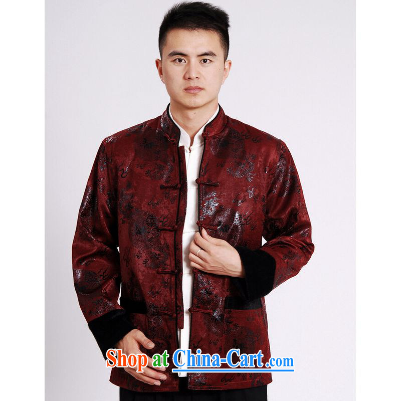 And Jing Ge men's jacket water marten hairs tang on the lint-free cloth with short men's long-sleeved jacket Chinese Dragon Chinese T-shirt red M, Miss Au King pavilion, and, on-line shopping