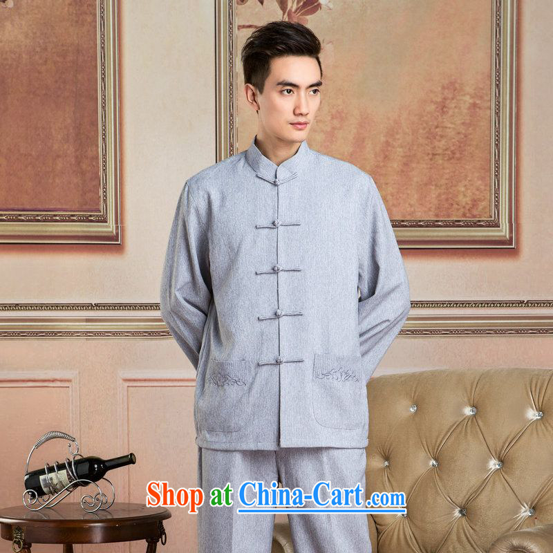 An Jing Jing led Chinese men long-sleeved jacket and collar cotton linen Chinese Kung Fu T-shirt Tai Chi clothing - 3 T-shirt XL