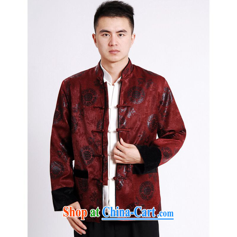 And Jing Ge tang on men's long-sleeved jacket Tang fitted T-shirt men's jacket water marten hairs tang on the cotton Thick Red XXXL, Jing Ge, shopping on the Internet