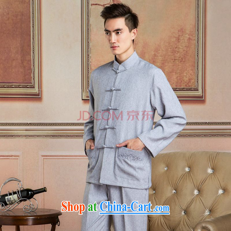 The frequency Chinese men long-sleeved jacket and collar cotton linen Tang replace Kit kung fu T-shirt Tai Chi Kit Kit - 3 Kit 3 XL
