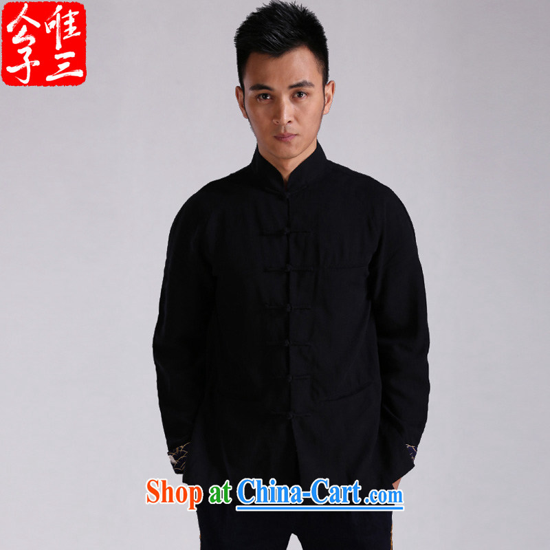 Only 3 Chinese wind Hak Ming day, the Commission the charge-back long-sleeved T-shirt Chinese casual linen and cotton the Chinese shirt and trendy Black Movement _XXL_