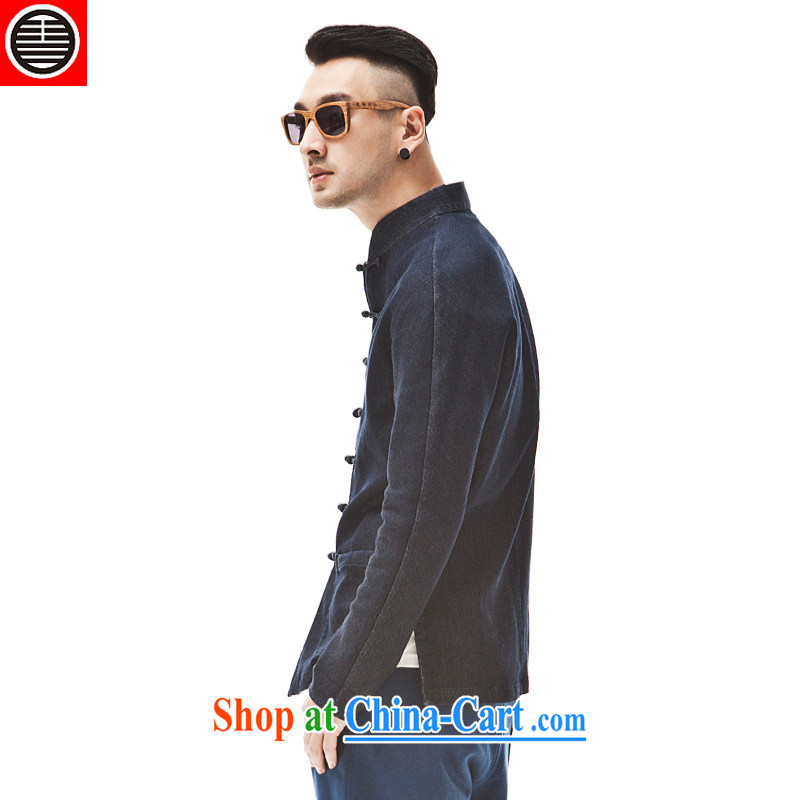 His Excellency took the wind in Dili Mong knitting cowboy Chinese Chinese jacket beauty and stylish jacket and collar retro T-shirt dark blue L, Sheng (HUSENJI), online shopping