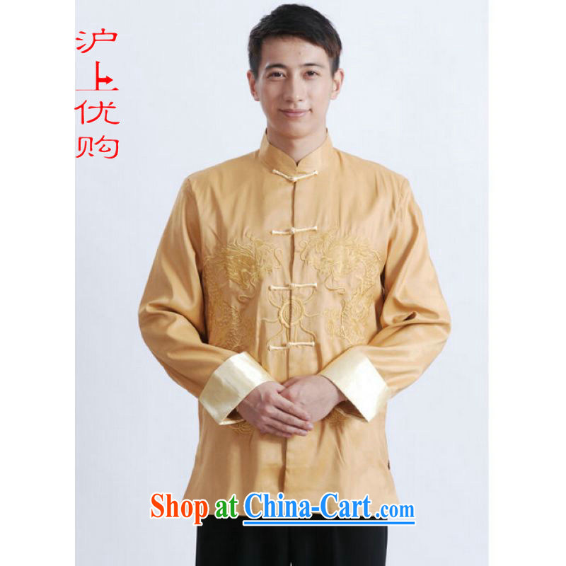 Shanghai, optimize purchase Chinese men's long-sleeved dress men Tang jackets, for embroidery Chinese dragon yellow XXXL